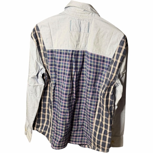 We the Free Free People Blue Plaid Patchwork button down Small NWOT - Picture 5 of 5